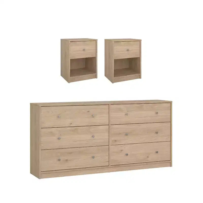 Tvilum, Portland Schlafzimmer-Set, 3-teilig – Kommode mit 6 Schubladen und 2 Nachttische