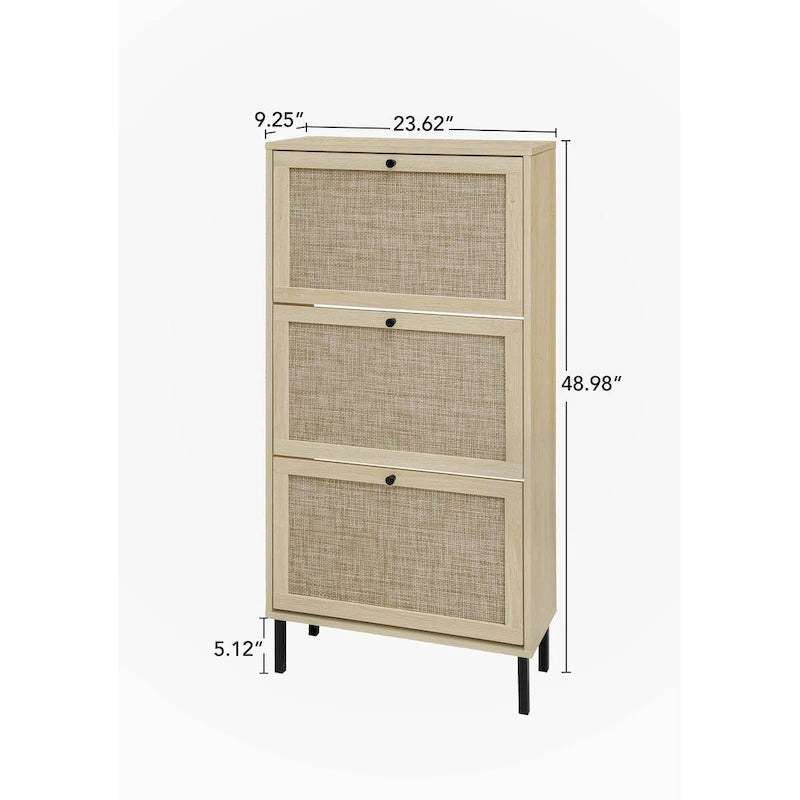 Schuhschrank aus Rattan mit 3 Türen