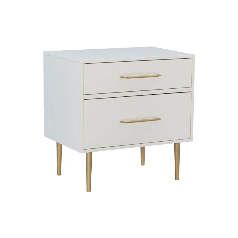 25.75 White Two Drawer Nightstand with Gold Pulls