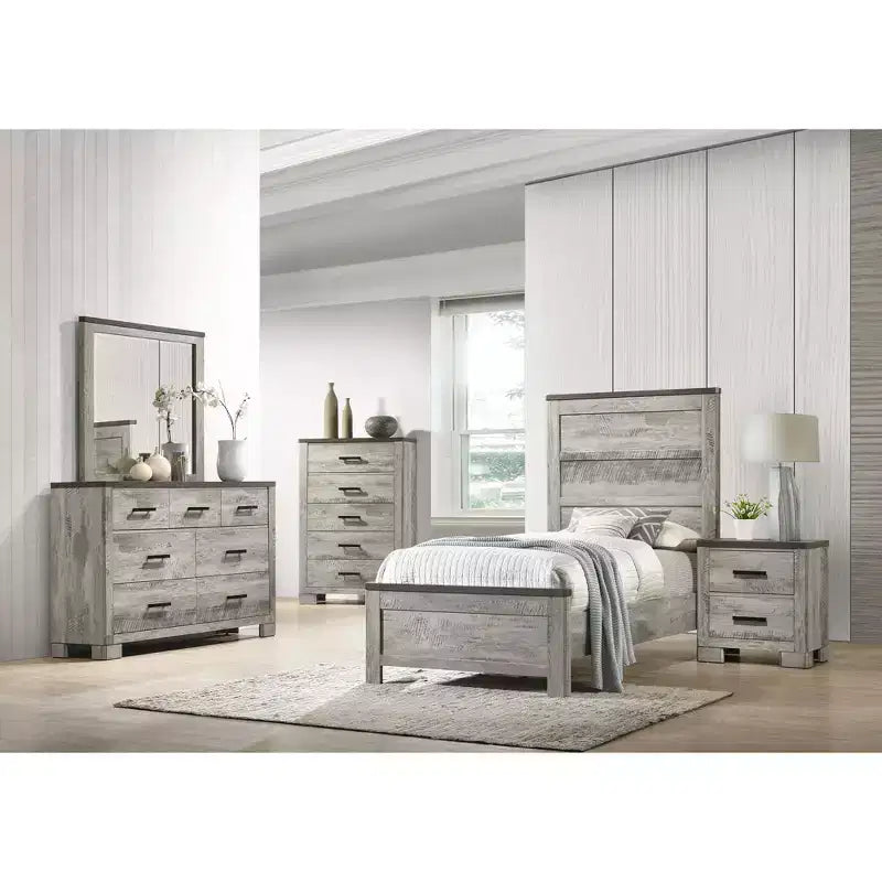 3-tlg. Adam Paneel-Schlafzimmer-Set Grau - Picket House Furnishings