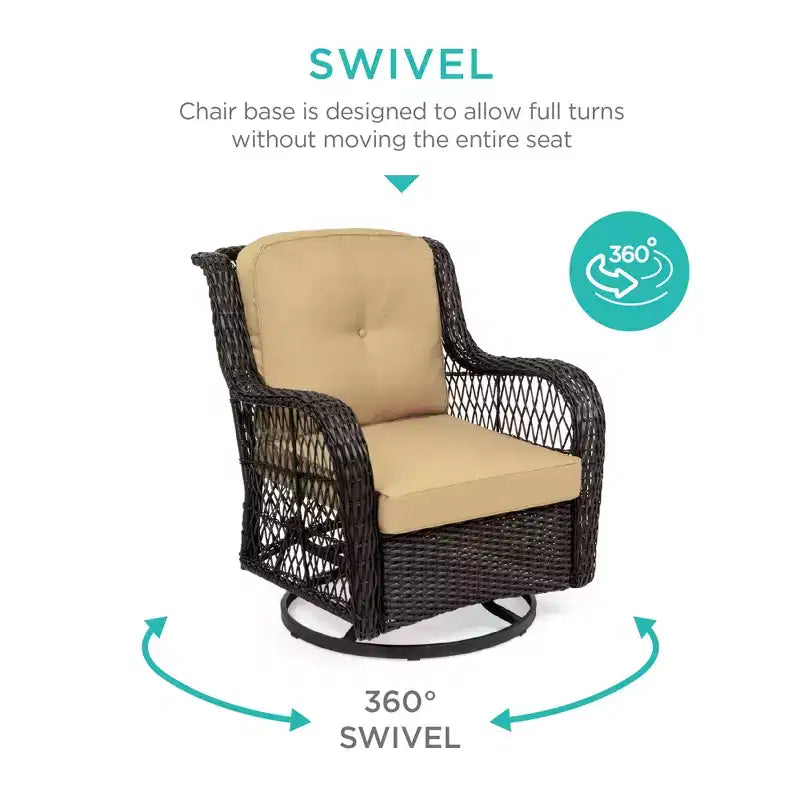 Best Choice Products 3-teiliges Patio-Bistro-Set aus Korbgeflecht mit 2 gepolsterten Schaukelstühlen und Beistelltisch