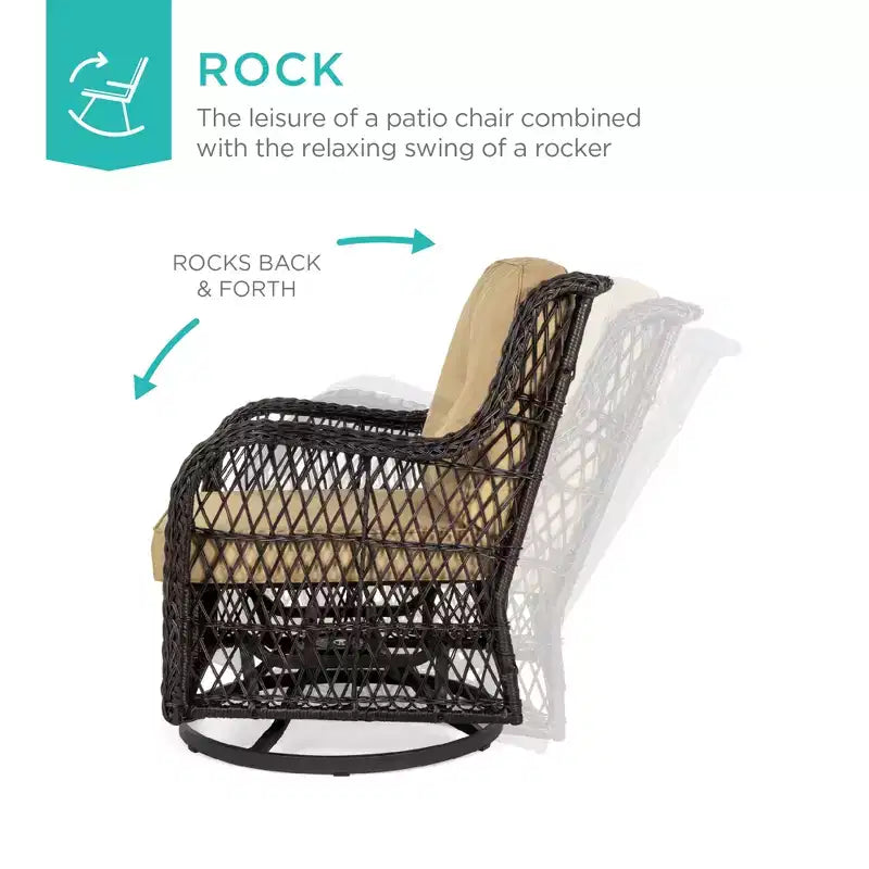 Best Choice Products 3-teiliges Patio-Bistro-Set aus Korbgeflecht mit 2 gepolsterten Schaukelstühlen und Beistelltisch