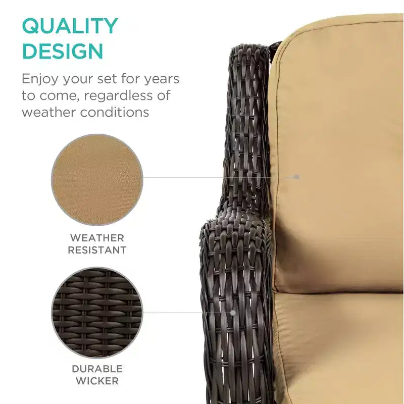 Best Choice Products 3-teiliges Patio-Bistro-Set aus Korbgeflecht mit 2 gepolsterten Schaukelstühlen und Beistelltisch