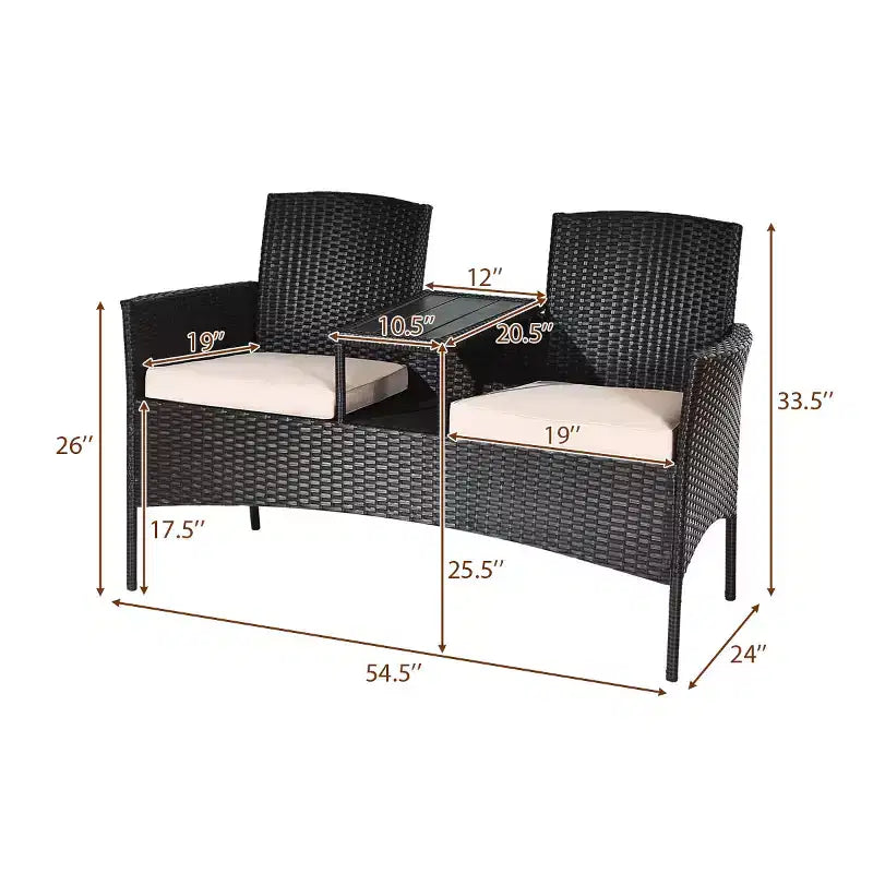 Costway Patentiertes Terrassen-Rattan-Sitzgruppen-Set Loveseat Sofa Tisch Stühle Konversations-Set mit Polstern