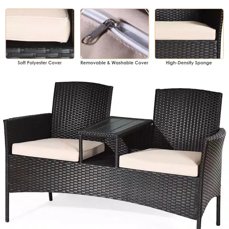 Costway Patentiertes Terrassen-Rattan-Sitzgruppen-Set Loveseat Sofa Tisch Stühle Konversations-Set mit Polstern
