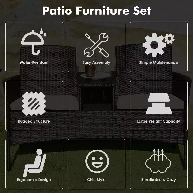 Costway Patentiertes Terrassen-Rattan-Sitzgruppen-Set Loveseat Sofa Tisch Stühle Konversations-Set mit Polstern