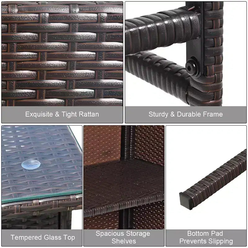 Costway 3-tlg. Terrassen-Barset aus Rattan, Bistrotisch mit Barhockern und gepolsterten Stühlen für den Garten, Rot