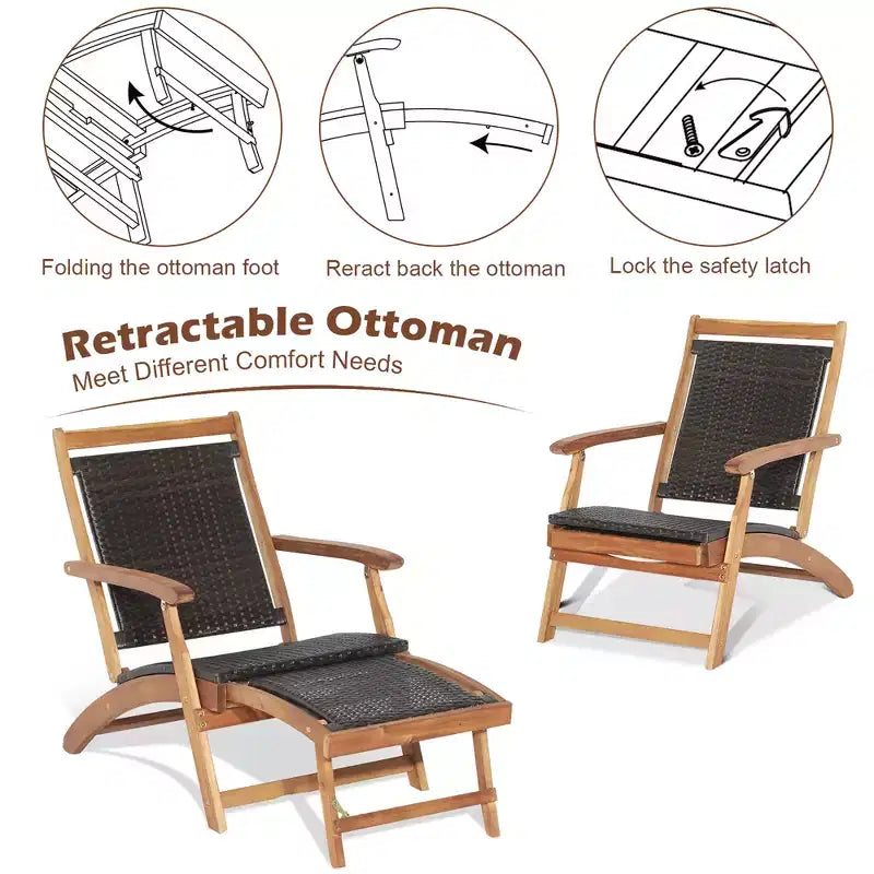 Costway 4-tlg. Terrassen-Rattan-Klappstuhl-Set mit Tisch aus Akazienholz und ausziehbarer Fußstütze