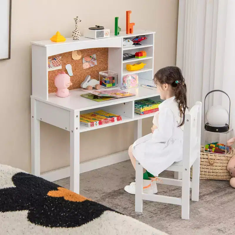 Costway Kinderschreibtisch mit Stuhl, Arbeitsplatz zum Lernen und Schreiben mit Aufsatz & Pinnwand
