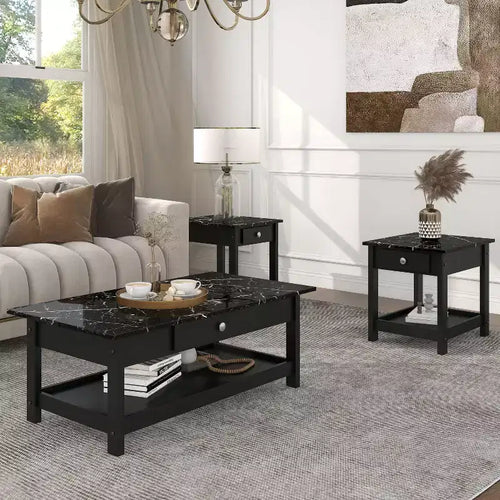 3-tlg. Minsay Transitional Couch- und Beistelltisch-Set mit Ablage und Kunstmarmorplatte – HOMES: Inside + Out