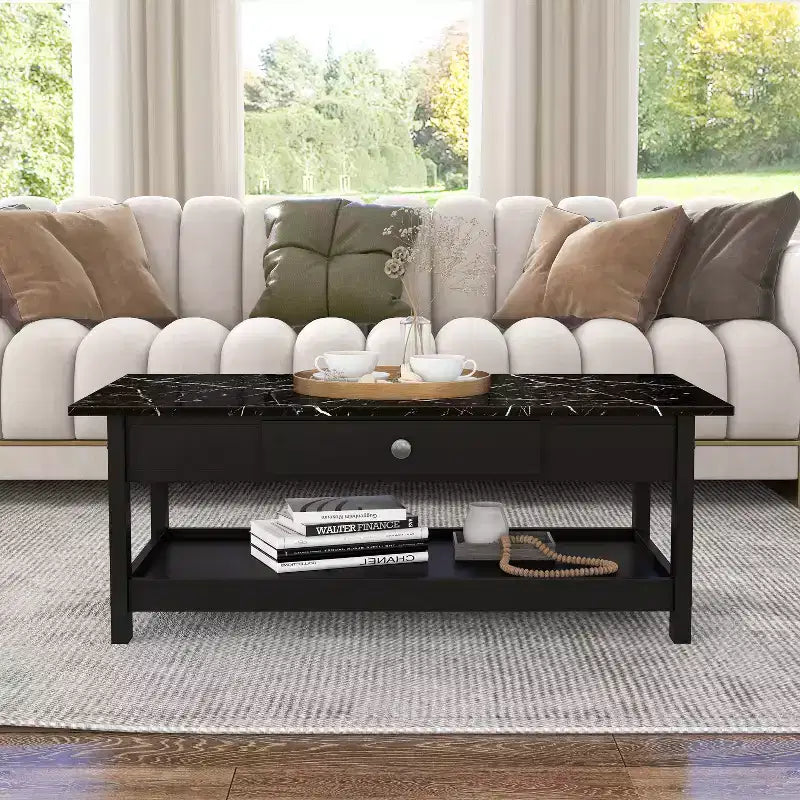 3-tlg. Minsay Transitional Couch- und Beistelltisch-Set mit Ablage und Kunstmarmorplatte – HOMES: Inside + Out