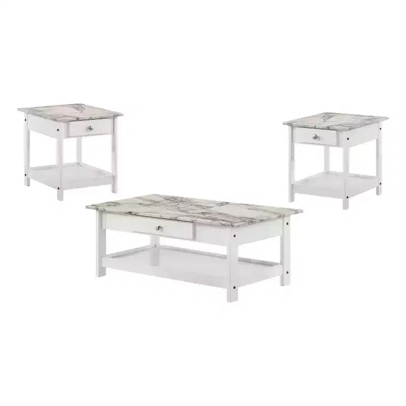 3-tlg. Minsay Transitional Couch- und Beistelltisch-Set mit Ablage und Kunstmarmorplatte – HOMES: Inside + Out