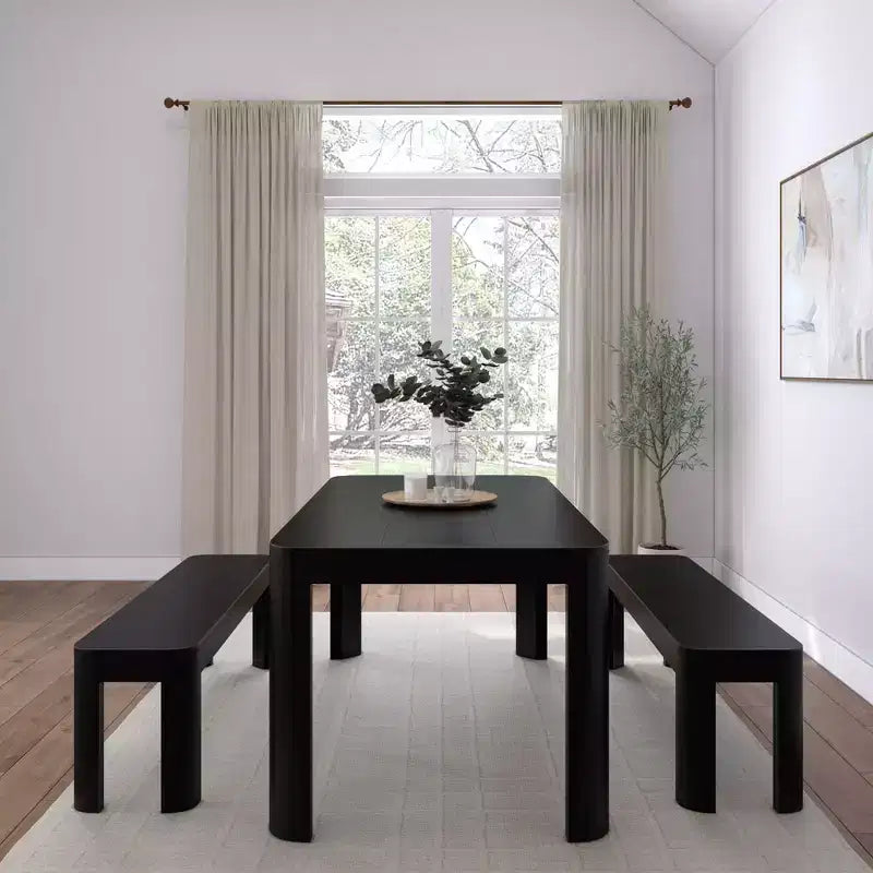 Plank+Beam 72" Modernes Esszimmertisch-Set aus massivem Holz mit abgerundeten Kanten und 2 Bänken