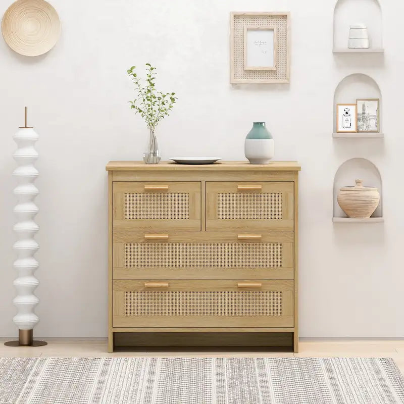 Rattan-Kommode mit 4 Schubladen, für Schlafzimmer, Wohnzimmer, Esszimmer, Flur