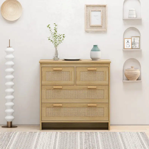 Rattan-Kommode mit 4 Schubladen, für Schlafzimmer, Wohnzimmer, Esszimmer, Flur