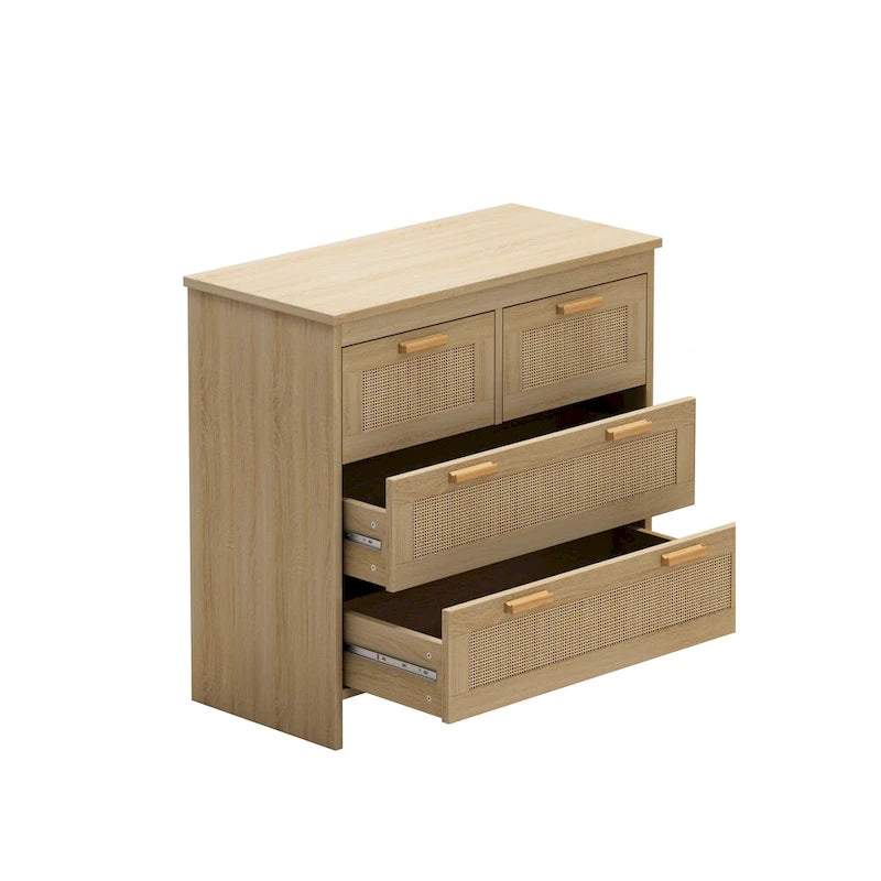 Rattan-Kommode mit 4 Schubladen, für Schlafzimmer, Wohnzimmer, Esszimmer, Flur
