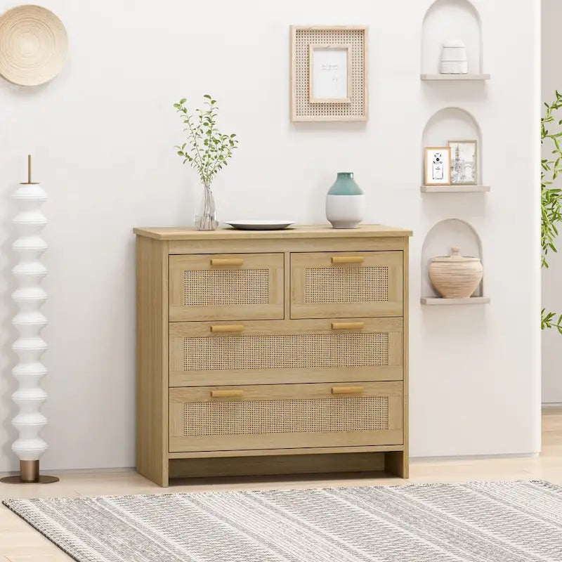 Rattan-Kommode mit 4 Schubladen, für Schlafzimmer, Wohnzimmer, Esszimmer, Flur