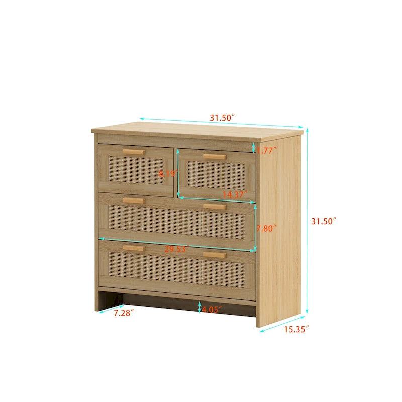 Rattan-Kommode mit 4 Schubladen, für Schlafzimmer, Wohnzimmer, Esszimmer, Flur