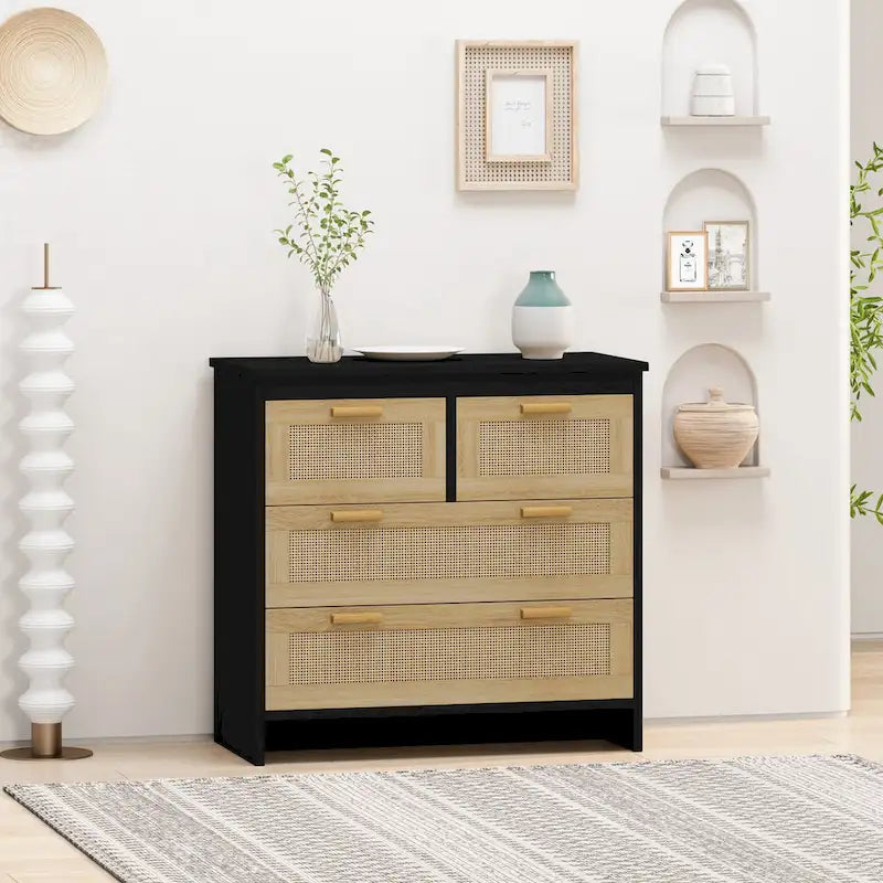 Rattan-Kommode mit 4 Schubladen, für Schlafzimmer, Wohnzimmer, Esszimmer, Flur