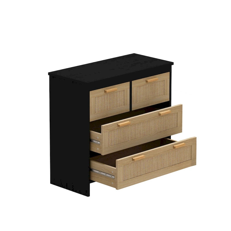 Rattan-Kommode mit 4 Schubladen, für Schlafzimmer, Wohnzimmer, Esszimmer, Flur