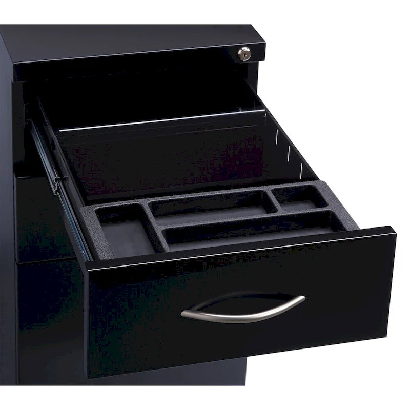 23D Bogengriff Rollcontainer 3-Schubladen-Aktenschrank, Schwarz