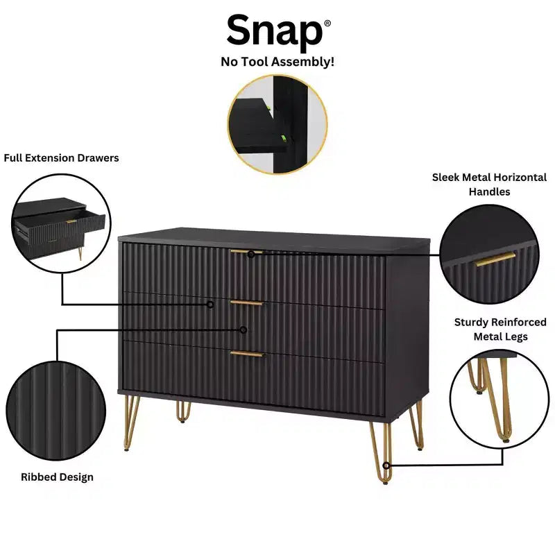 Manhattan Comfort Dumbo 2-tlg. modernes Set bestehend aus Kommode mit 3 Schubladen und Nachttisch mit 2 Schubladen
