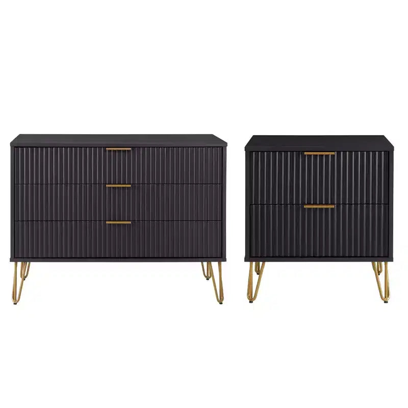 Manhattan Comfort Dumbo 2-tlg. modernes Set bestehend aus Kommode mit 3 Schubladen und Nachttisch mit 2 Schubladen