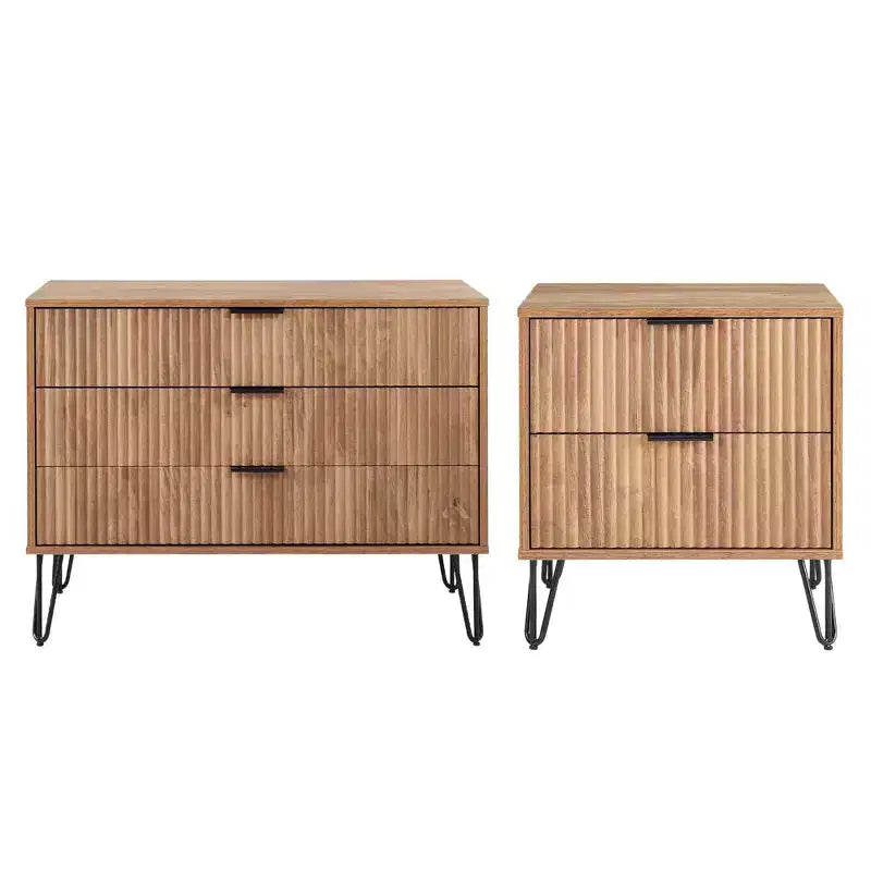 Manhattan Comfort Dumbo 2-tlg. modernes Set bestehend aus Kommode mit 3 Schubladen und Nachttisch mit 2 Schubladen
