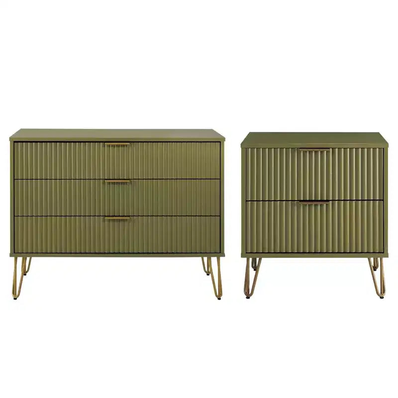 Manhattan Comfort Dumbo 2-tlg. modernes Set bestehend aus Kommode mit 3 Schubladen und Nachttisch mit 2 Schubladen