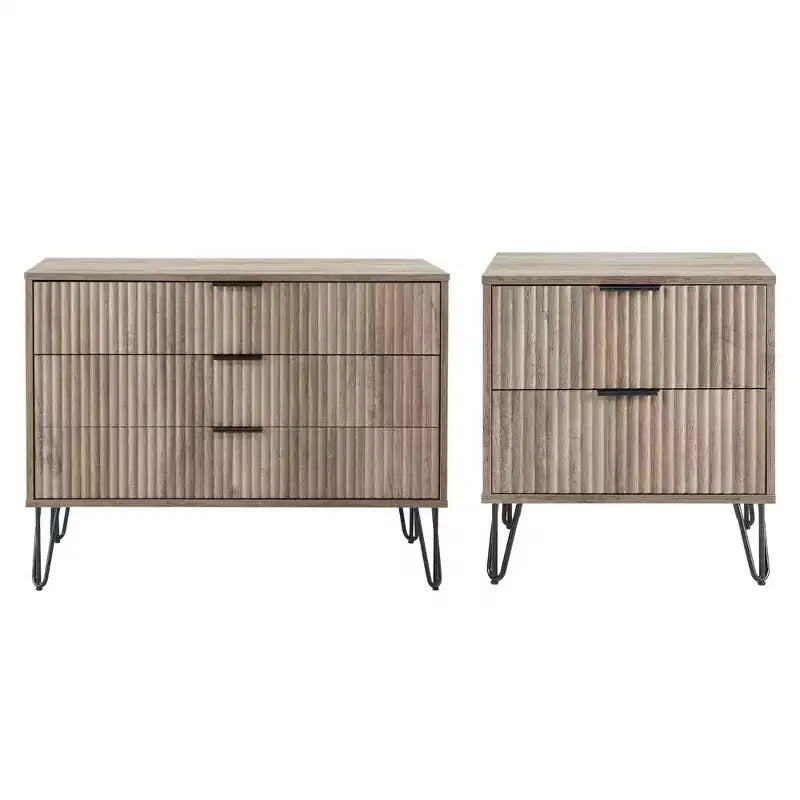 Manhattan Comfort Dumbo 2-tlg. modernes Set bestehend aus Kommode mit 3 Schubladen und Nachttisch mit 2 Schubladen
