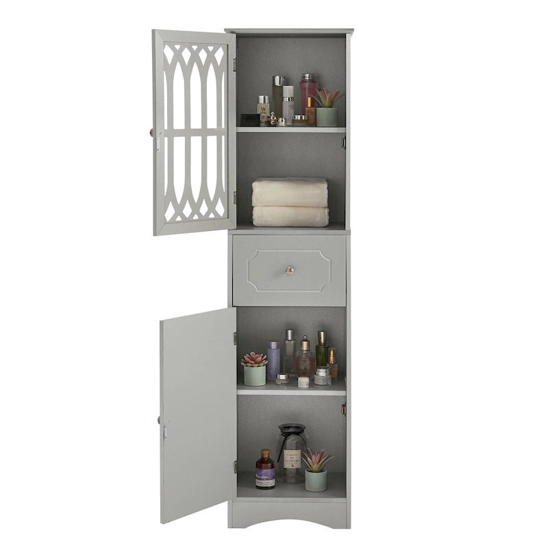 Freistehender hoher Badschrank mit Acryltür