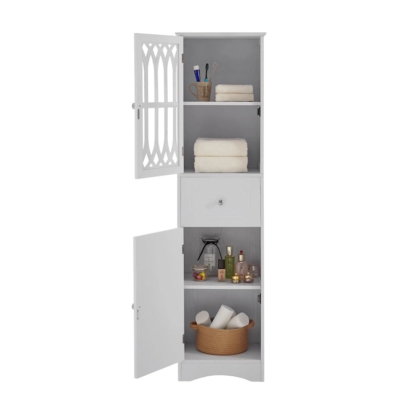 Freistehender hoher Badschrank mit Acryltür