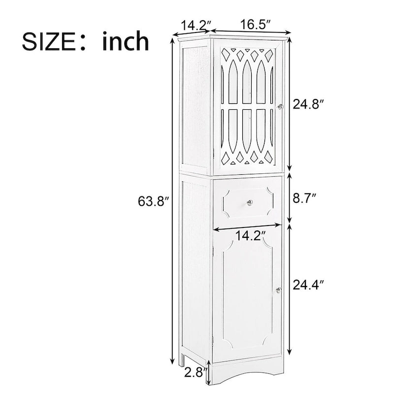 Freistehender hoher Badschrank mit Acryltür