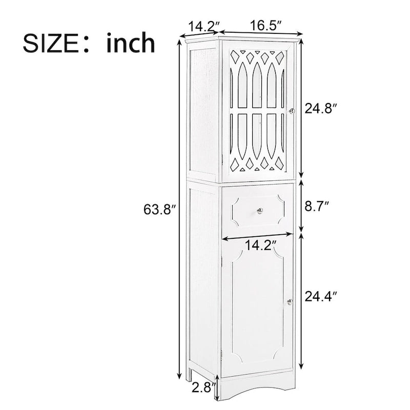 Freistehender hoher Badschrank mit Acryltür