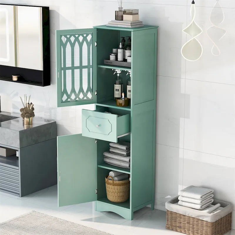 Freistehender hoher Badschrank mit Acryltür