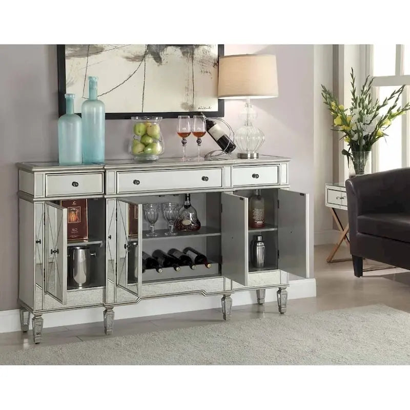 Verspiegelter Weinschrank in Silber