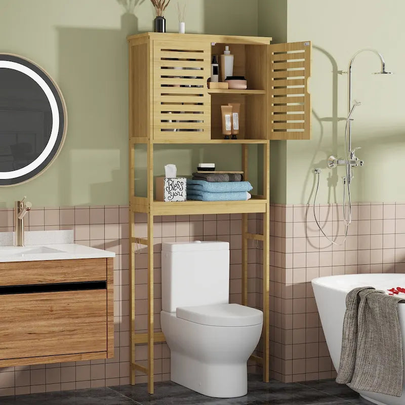 Badezimmer-Überbau für die Toilette, Aufbewahrungsschrank mit Türen und Regalen – 25 x 10 x 69