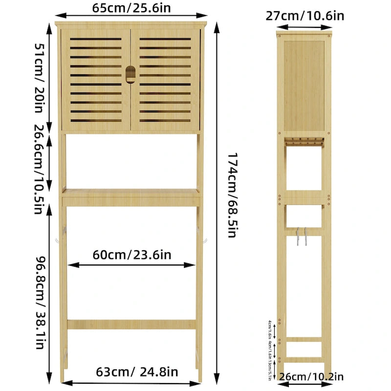 Badezimmer-Überbau für die Toilette, Aufbewahrungsschrank mit Türen und Regalen – 25 x 10 x 69