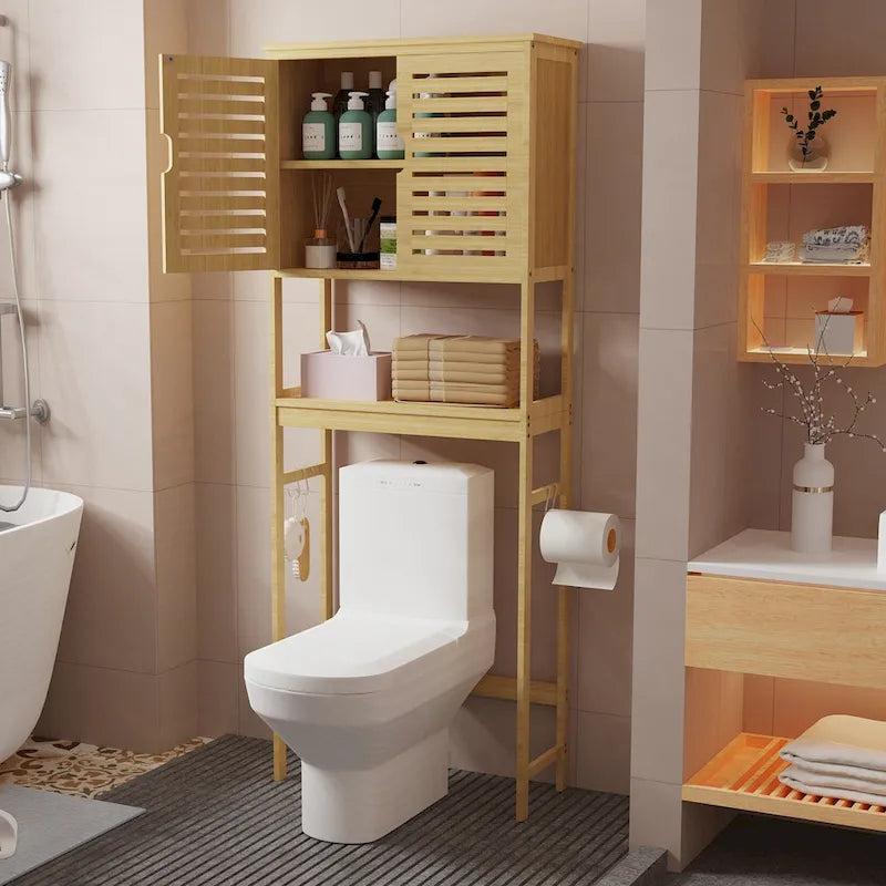 Badezimmer-Überbau für die Toilette, Aufbewahrungsschrank mit Türen und Regalen – 25 x 10 x 69