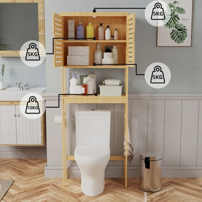 Badezimmer-Überbau für die Toilette, Aufbewahrungsschrank mit Türen und Regalen – 25 x 10 x 69