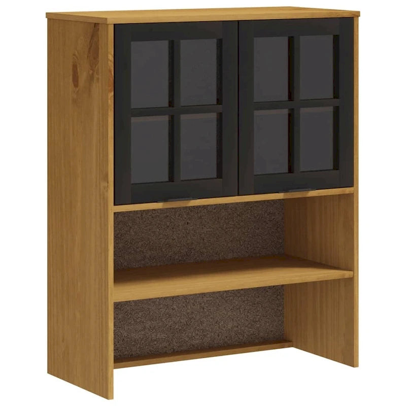 Aufsatz für Highboard mit Glastüren, Kiefer Massivholz - 80 x 37 x 100 cm