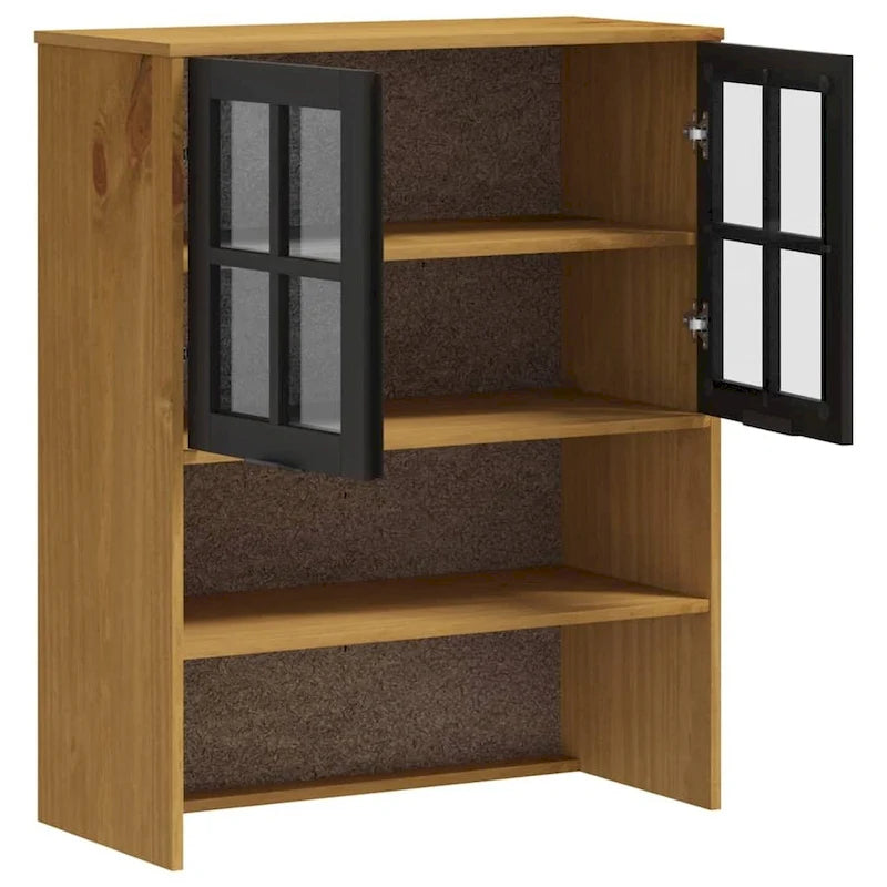 Aufsatz für Highboard mit Glastüren, Kiefer Massivholz - 80 x 37 x 100 cm