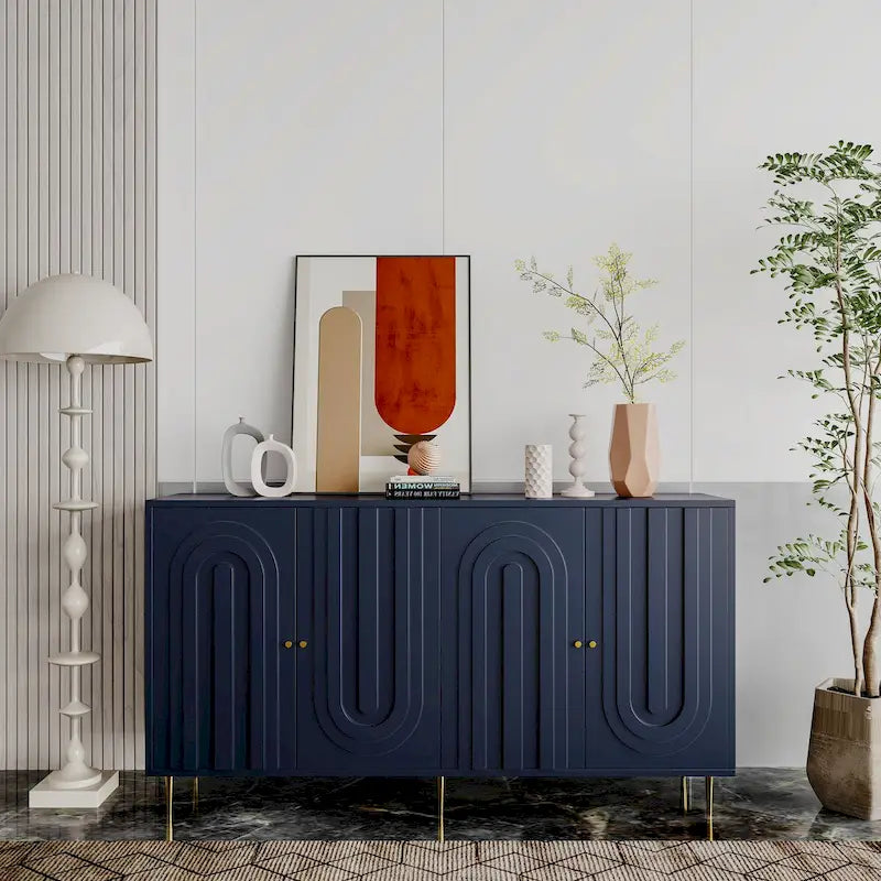 Modernes grau lackiertes 4-türiges Holzschrank-Sideboard Buffet Anrichte