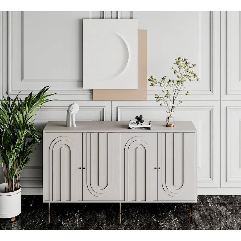 Modernes grau lackiertes 4-türiges Holzschrank-Sideboard Buffet Anrichte