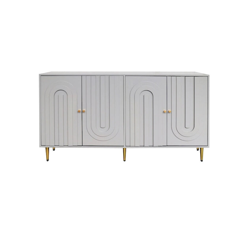 Modernes grau lackiertes 4-türiges Holzschrank-Sideboard Buffet Anrichte