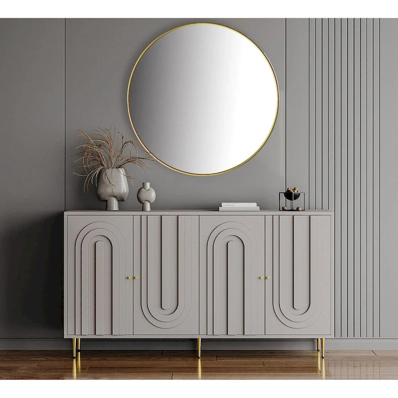 Modernes grau lackiertes 4-türiges Holzschrank-Sideboard Buffet Anrichte