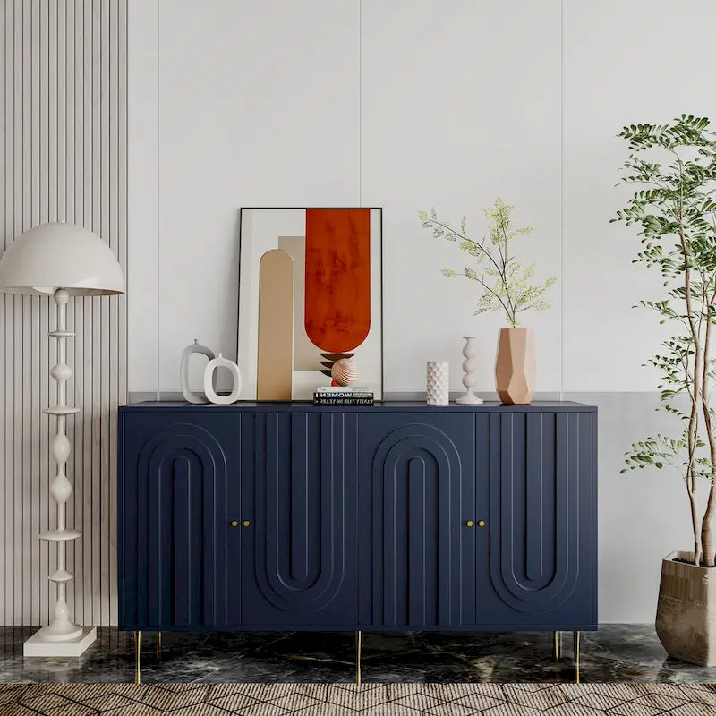 Modernes grau lackiertes 4-türiges Holzschrank-Sideboard Buffet Anrichte