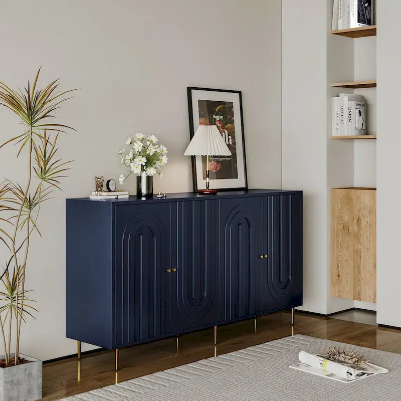Modernes grau lackiertes 4-türiges Holzschrank-Sideboard Buffet Anrichte