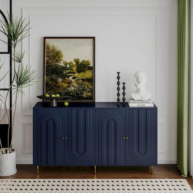 Modernes grau lackiertes 4-türiges Holzschrank-Sideboard Buffet Anrichte