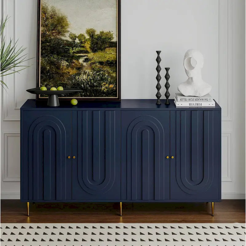 Modernes grau lackiertes 4-türiges Holzschrank-Sideboard Buffet Anrichte
